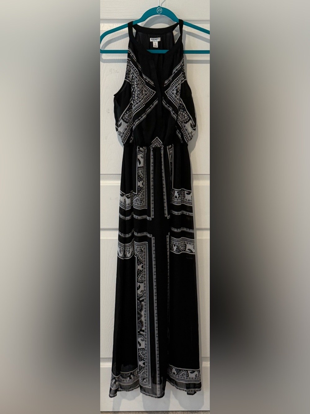 Old Navy Black White Sleeveless Maxi Dress Women’s Small Geometric Print